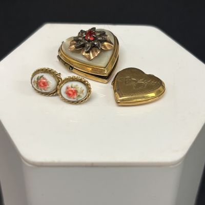 LOT 72: Sterling Post Rhinestone Earrings, 14k GF and Painted Porcelain Earrings & More