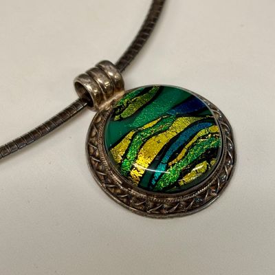 LOT 84: Sterling 925 and Dichroic Glass Pendant 20.9gtw with a Sterling 925 Italy Chain 21.6g