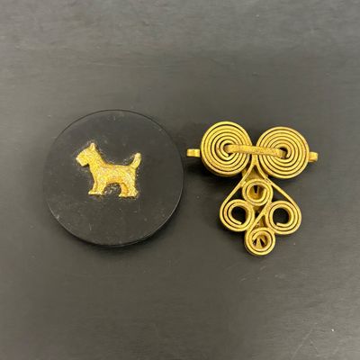 LOT 70: Gold Vermeil 925 Layered Filigree Flower Brooch 7.75gtw with a Vintage Czechoslovakian Filigree Belt Buckle & More