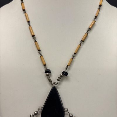 LOT 71: Silver-Tone Porcupine Quill Artisan Necklace with Costume Earrings
