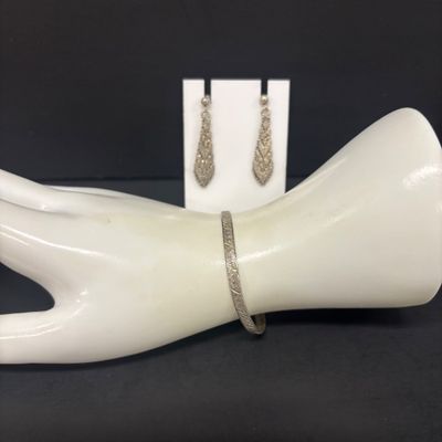 LOT 94: Vintage Art Deco-Style 925 Sterling Earrings 5.1g with 925 Sterling Bracelet 5.0g