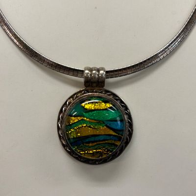 LOT 84: Sterling 925 and Dichroic Glass Pendant 20.9gtw with a Sterling 925 Italy Chain 21.6g