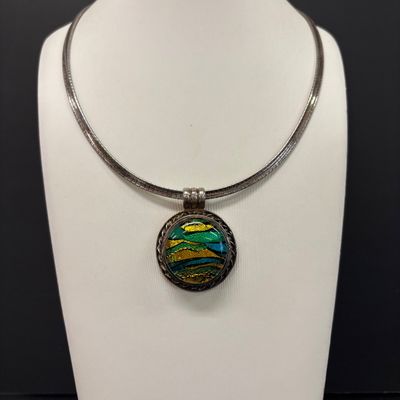 LOT 84: Sterling 925 and Dichroic Glass Pendant 20.9gtw with a Sterling 925 Italy Chain 21.6g