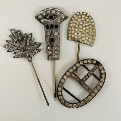 LOT 102: Vintage Rhinestone Stick Pins and Belt Buckle