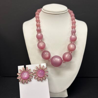 LOT 81: Beautiful Statement Cut Shell Necklace, Amethyst Color Stone Necklace, Pink & Green Jade Color Stone Necklace, Pearl Set,...