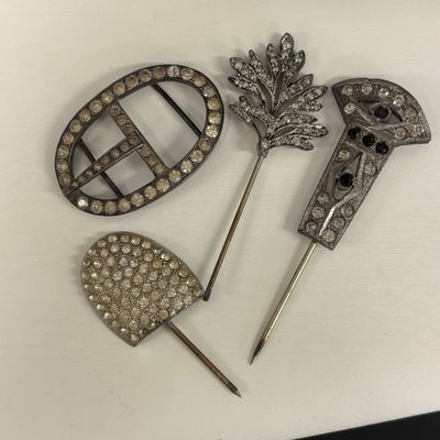 LOT 102: Vintage Rhinestone Stick Pins and Belt Buckle