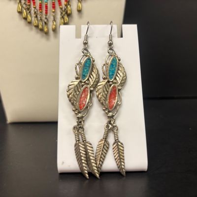 LOT 74: Vintage Style Concho Chain Turquoise Colored Stones, Silvertone Turquoise Earrings, Cuff Bracelets, Statement Bib Necklace...