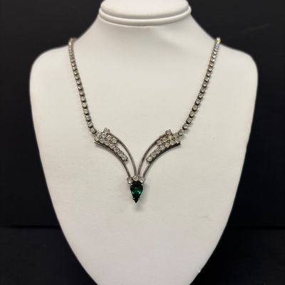 LOT 48: Vintage Rhinestone Jewelry with Glass Aurora Borealis Bead Necklace