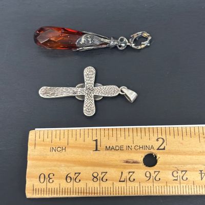LOT 67: Acid Tested Marcasite Cross - 925 - 3.2gtw, Silver Tone Pendant, Mother of Pearl & Turquoise Cuff Bracelet, Silvertone...