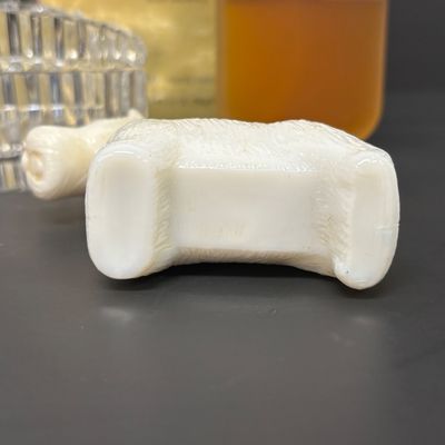 LOT 28: New/Old Stock White Diamonds 5.3Oz Body Powder, Calais Cologne Spray, Milk Glass Scotty Dog Perfume Bottle & Crystal Dish