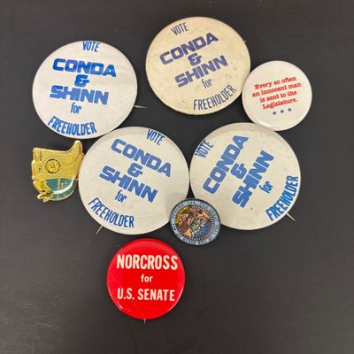 LOT 34: Collection of Vintage Political Pins with Wood Box