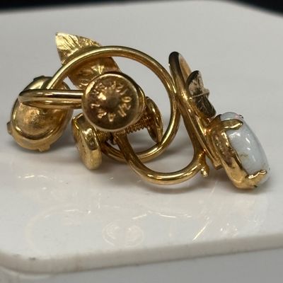 LOT 106: Tear Drop Opal Electroplated Size 7 Ring, 10kgf Teardrop Opal Earrings, 12kgf Faux Opal Screw Back Earrings & Gold Fill...