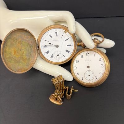 LOT 46: Elgin Illinois Watch Case Co Pocket Watch, Seth Thomas Pocket Watch & Watch Chain