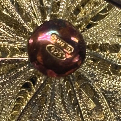 LOT 70: Gold Vermeil 925 Layered Filigree Flower Brooch 7.75gtw with a Vintage Czechoslovakian Filigree Belt Buckle & More