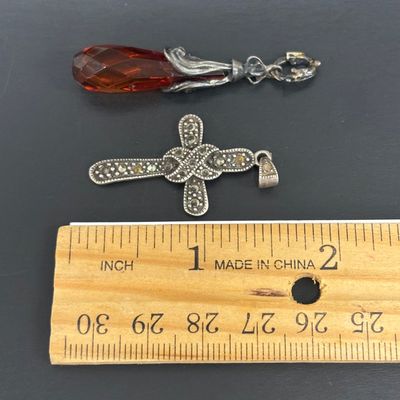LOT 67: Acid Tested Marcasite Cross - 925 - 3.2gtw, Silver Tone Pendant, Mother of Pearl & Turquoise Cuff Bracelet, Silvertone...