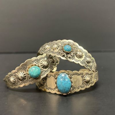 LOT 74: Vintage Style Concho Chain Turquoise Colored Stones, Silvertone Turquoise Earrings, Cuff Bracelets, Statement Bib Necklace...