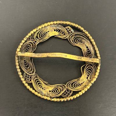 LOT 70: Gold Vermeil 925 Layered Filigree Flower Brooch 7.75gtw with a Vintage Czechoslovakian Filigree Belt Buckle & More