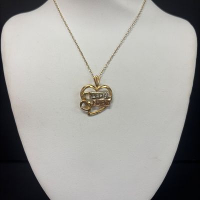 LOT 105: Michael Anthony Tri-Color 14k Gold 'Special Friend' Pendant 1.9gtw, 20" Gold Vermeil Chain w/925 Clasp