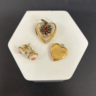 LOT 72: Sterling Post Rhinestone Earrings, 14k GF and Painted Porcelain Earrings & More