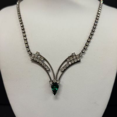 LOT 48: Vintage Rhinestone Jewelry with Glass Aurora Borealis Bead Necklace