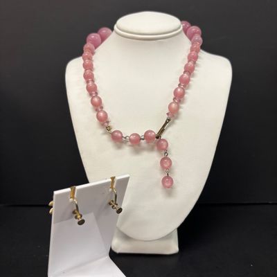 LOT 81: Beautiful Statement Cut Shell Necklace, Amethyst Color Stone Necklace, Pink & Green Jade Color Stone Necklace, Pearl Set,...