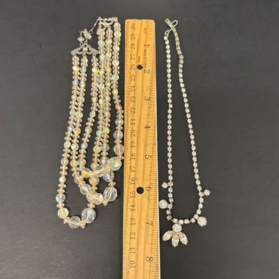 LOT 48: Vintage Rhinestone Jewelry with Glass Aurora Borealis Bead Necklace