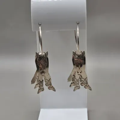 LOT 55: Two Pairs of Vintage Sterling Silver Earrings (13.6gtw) and an Aztec Panel Bracelet with Inlaid Abalone