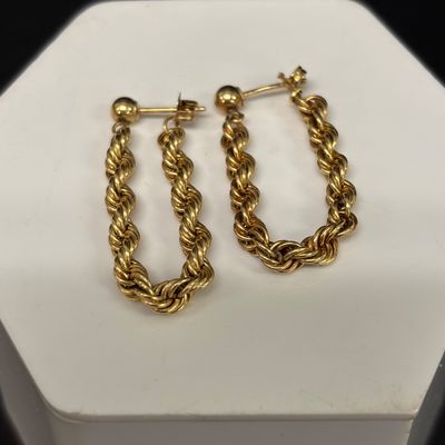 LOT 89: Acid Tested 14k Gold Braided Chain Earrings 2.3g