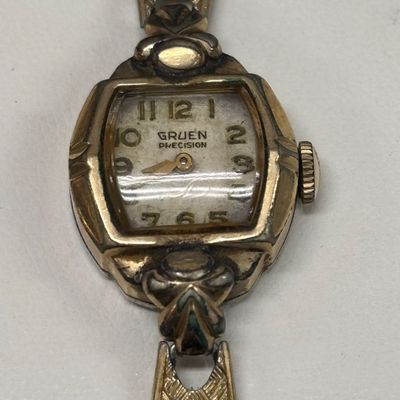 LOT 77: Vintage Elgin Watch w/10K.R.G.P. Bezel, 1/20 12kGF Bracelet & Gruen Watch w/10K.R.G.P. Bezel