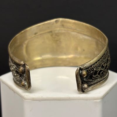 LOT 45: Silver-Tone Tribal Cuff with Teardrop Faux Turquoise & Silver-Tone Engraved Cuff
