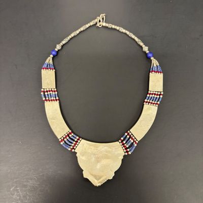 LOT 43: Silver-Tone Statement Necklace with Lapis and Turquoise-Tone Stones & Silver-Tone Bracelet with Artisan Inlaid Stones