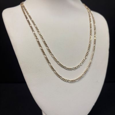 LOT 64: Sterling Silver Figaro Link Chain Necklace, 28", 6gtw