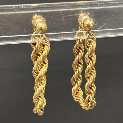 LOT 89: Acid Tested 14k Gold Braided Chain Earrings 2.3g