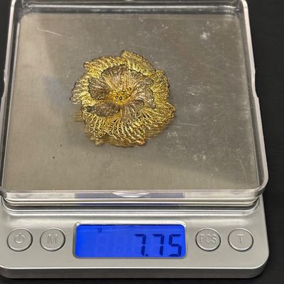 LOT 70: Gold Vermeil 925 Layered Filigree Flower Brooch 7.75gtw with a Vintage Czechoslovakian Filigree Belt Buckle & More