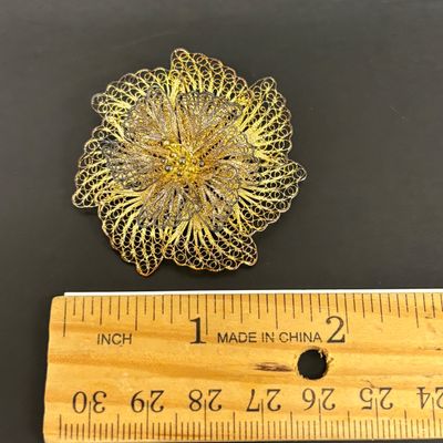 LOT 70: Gold Vermeil 925 Layered Filigree Flower Brooch 7.75gtw with a Vintage Czechoslovakian Filigree Belt Buckle & More