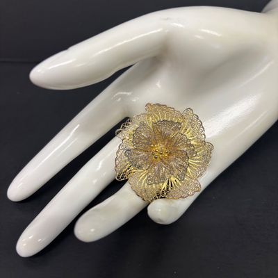 LOT 70: Gold Vermeil 925 Layered Filigree Flower Brooch 7.75gtw with a Vintage Czechoslovakian Filigree Belt Buckle & More