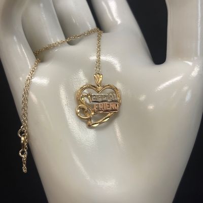 LOT 105: Michael Anthony Tri-Color 14k Gold 'Special Friend' Pendant 1.9gtw, 20" Gold Vermeil Chain w/925 Clasp