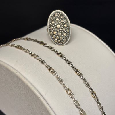 LOT 101: Set of (2) Michael Anthony 14k/925 Bracelets Gold Vermeil (3.5g/3.6g) with a Beau Craft 925 Sterling Adjustable Ring 6.1g