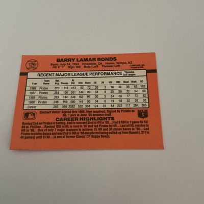 1990 Vintage Barry Bonds Baseball Card