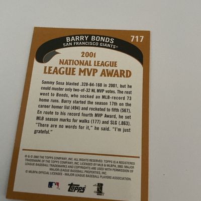2002 Topps Barry Bonds Baseball Card