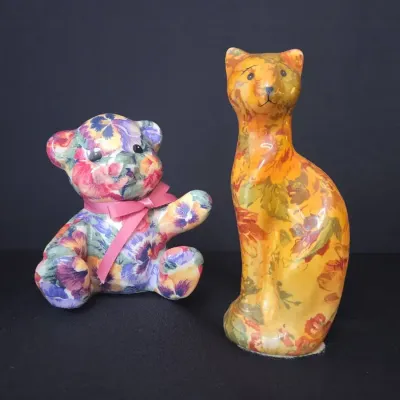 Porcelain Patchwork Cat And Teddy Bear