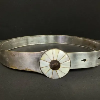 Silver-Toned Metal Belt With Mother Of Pearl Inlay