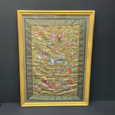 Framed Chinese Silk Embroidery Panel 