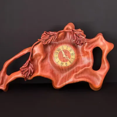 Unique Vintage Free-Form Moulded Leather Clock