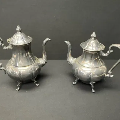 Silverplate Tea Pots And Trays