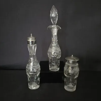 Victorian Etched Cruet Bottle & Condiment Shakers