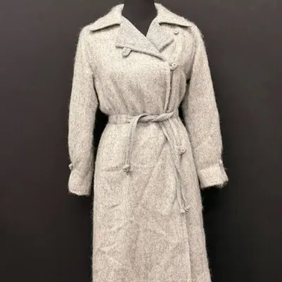 Pierre Cardon Grey Wool Blend Belted Trench coat