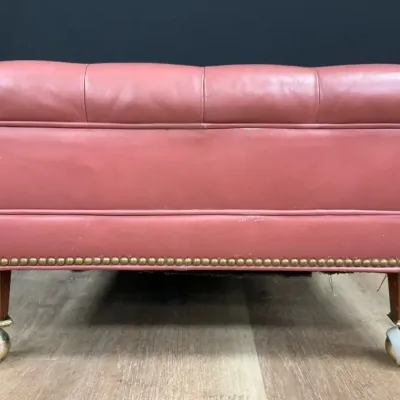 Pink Tufted Leather Ottoman