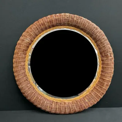 Circle Wicker And Rattan Mirror 