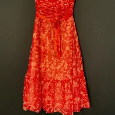 BCBG MAXAZRIA Strapless Red & Pink Floral Dress, Size S